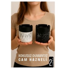 Cam Küllük - Mermer Desenli 2 li Küllük Seti  Kafe Küllüğü Restoran Küllüğü Masaüstü Küllük
