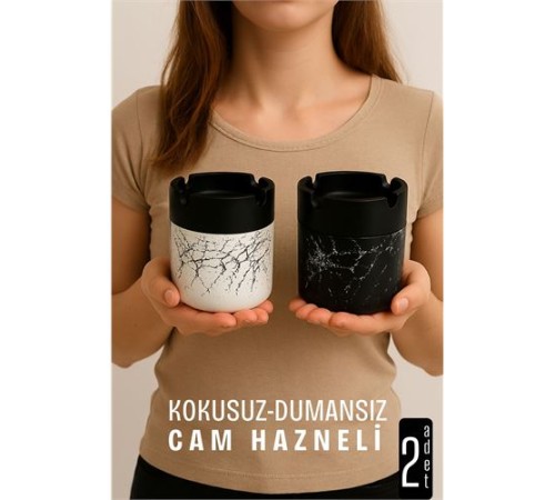 Cam Küllük - Mermer Desenli 2 li Küllük Seti  Kafe Küllüğü Restoran Küllüğü Masaüstü Küllük