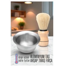 Alüminyum Tıraş Tası Ahşap Tıraş Fırçası Seti -