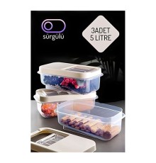 Erzak Bakliyat Saklama Kabı 3 lü Set 5 Lt Krem