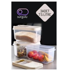Erzak Bakliyat Saklama Kabı 3 lü Set 7.5 Lt Krem