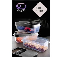 Erzak Bakliyat Saklama Kabı 3 lü Set 5 Lt Antrasit