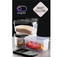 Erzak Bakliyat Saklama Kabı 3 lü Set 7.5 Lt Antrasit