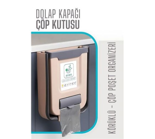 Körüklü Çöp Kovası - Mutfak Dolap Kapağına Çöp Kutusu LATTE