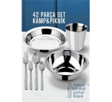 42 Parça Tabak Kase Bardak Çatla Kaşık Seti Kamp Piknik Seti