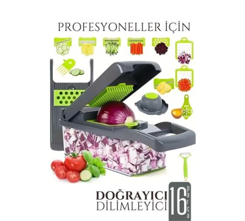 Dilimleyici Doğrayıcı - 16 parça Sebze Et Doğrayıcı Hazneli Dilimeleyici Dilimleyici Doğrayıcı - 16 parça Sebze Et Doğrayıcı Hazneli Dilimeleyici