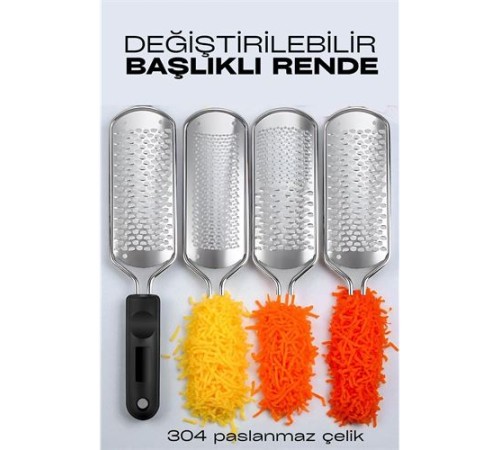 Rende 3 Değiştirilebilir Başlıklı Profesyonel 304 Çelik El Rendesi