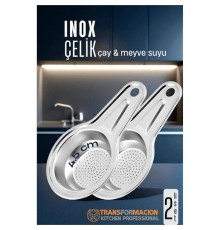 Inox Çelik Çay Süzgeci - Meyve Suyu Süzgeci  - Profesyoneller İçin 2 li SET Paslanmaz Çelik