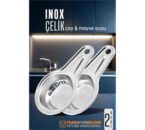 Inox Çelik Çay Süzgeci - Meyve Suyu Süzgeci  - Profesyoneller İçin 2 li SET Paslanmaz Çelik
