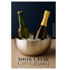 Çift Cidarlı Soğutucu Kase - İçecek Soğutucu - Inox Çelik Kase 18 cm