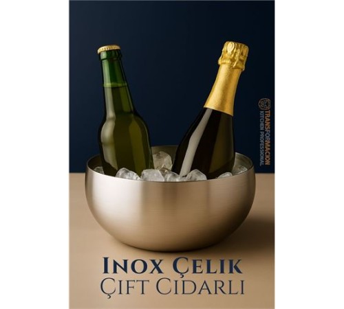 Çift Cidarlı Soğutucu Kase - İçecek Soğutucu - Inox Çelik Kase 18 cm