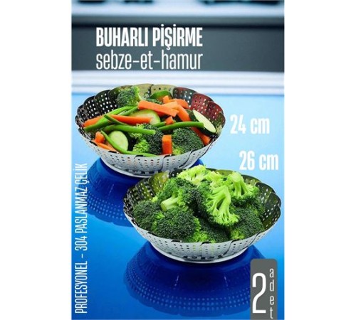 Sebze Pişirme Sepeti - Buharda Pişirme Haşlama Aparatı 15 ve 17 cm 2 li SET