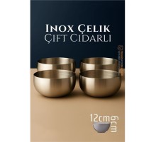 Çift Cidarlı Kase - Inox Çelik Kase 12 cm  4 LÜ SET