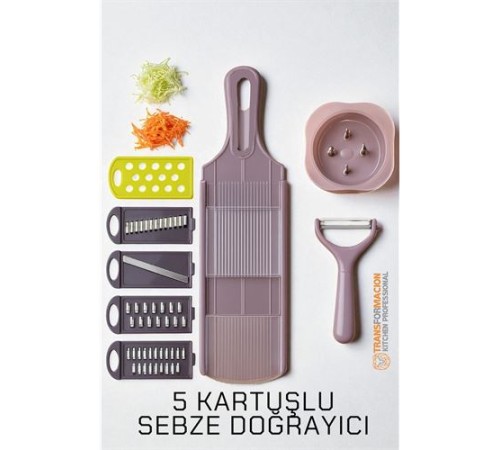 5 Başlıklı Dikey Sebze Doğrayıcı - 8 in 1 Italyan Tip Rende Seti -Profesyonel Şefler İçin