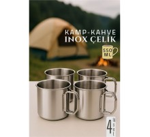 Inox Çelik Kamp Kupası - Kamp Bardağı 550 ml 4 LÜ SET