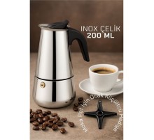 Inox Moka Pot - Paslanmaz Çelik Profesyonel Moka Pot - 200 ml