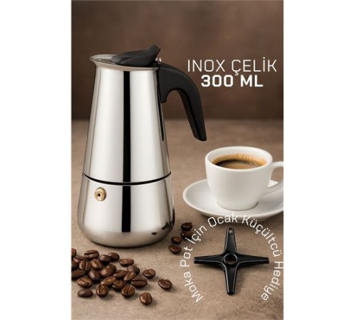 Inox Moka Pot - Paslanmaz Çelik Profesyonel Moka Pot - 300 ml