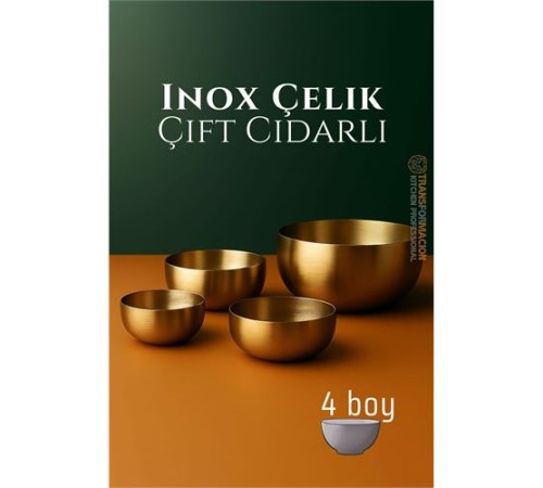 Çift Cidarlı Kase - Inox Çelik 4 LÜ Kase Seti Kase