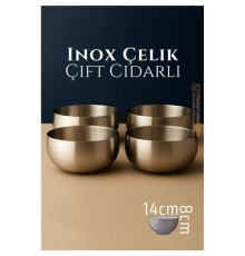 Çift Cidarlı Kase - Inox Çelik Kase  14 cm 4 LÜ SET
