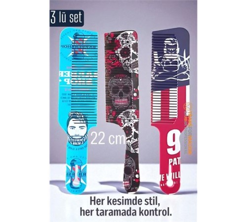 Saç Kesim Tarağı – Özel Tasarım 22 cm 3’lü Berber Tarağı Seti – Antistatik & Isıya Dayanıklı Saç Kesim Tarağı – Özel Tasarım 22 cm 3’lü Berber Tarağı Seti – Antistatik & Isıya Dayanıklı