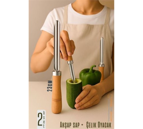 Oyacak - 2 Lİ SET Dolmalık Kabak ve Biber Patlıcan Oyacağı 304 Paslanmaz Çelik