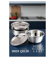 Inox Rende Kase Süzgeç Seti - MultiFix 3 in 1