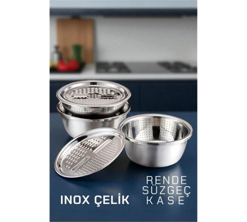 Inox Rende Kase Süzgeç Seti - MultiFix 3 in 1