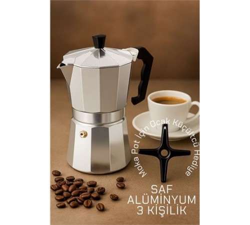 Klasik Italyan Moka Pot - 6061 Saf Alüminyum  Profesyonel Moka Pot - 3 kişilik