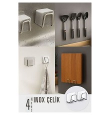 Inox Çelik Çok Amaçlı Askı - Banyo Askısı - Mutfak Askısı Profesyonel 4 lü SET