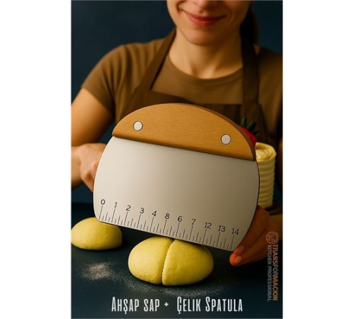 Pasta Spatulası - Profesyonel Hamur Sıyırıcı - Ölçü Cetvelli Pasta Hamur Spatulası