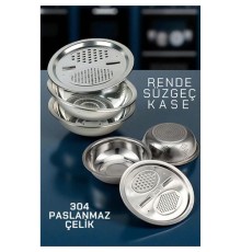 Çelik Rende Kase Süzgeç Seti - MultiFix 3 in 1 Paslanmaz Çelik