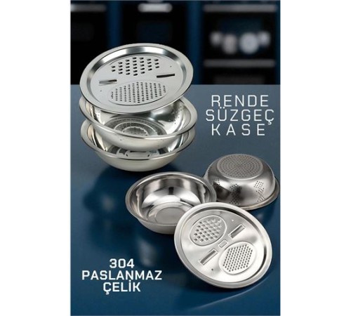 Çelik Rende Kase Süzgeç Seti - MultiFix 3 in 1 Paslanmaz Çelik Çelik Rende Kase Süzgeç Seti - MultiFix 3 in 1 Paslanmaz Çelik