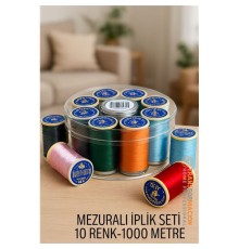 Dikiş İpliği Seti - 10 Renk 1000 Mt Kutulu Mezuralı Dikiş Seti