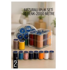 Dikiş İpliği Seti - 10 Renk 2000 Mt Kutulu Mezuralı Dikiş Seti
