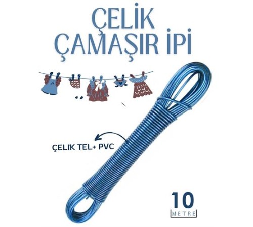 10 mt Çelik Çamaşır İpi Pvc Kaplı Dayanıklı Çamaşır İpi Balkon Çamaşır İpi