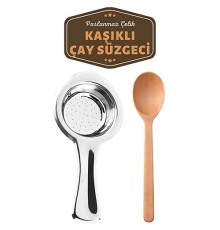 Homecare Paslanmaz Metal Çay Süzgeci Ahşap Kaşık Seti