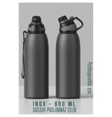 Inox Çelik Termos - 600 ml  SUS304 Çelik Termos Profesyonel GRİ
