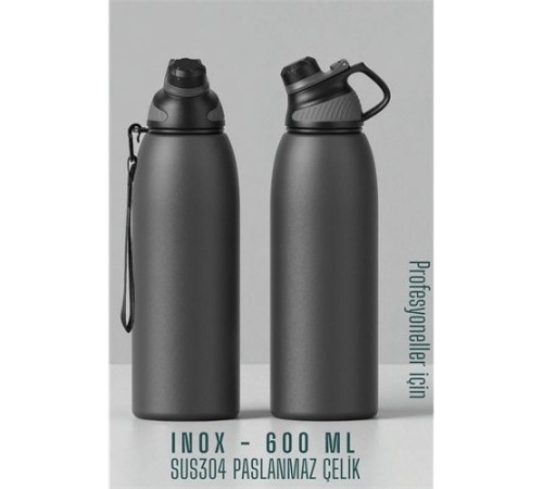 Inox Çelik Termos - 600 ml  SUS304 Çelik Termos Profesyonel GRİ