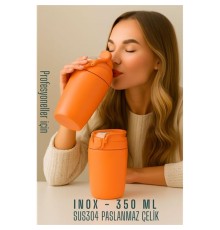 Inox Çelik Kahve Bardağı - 350 ml  SUS304 Çelik Termos Profesyonel TURUNCU