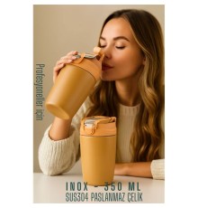 Inox Çelik Kahve Bardağı - 350 ml  SUS304 Çelik Termos Profesyonel LATTE