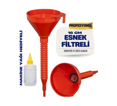 Süzgeçli Yakıt Boşaltma Hunisi 16 cm Esnek Hortumlu Filtreli Huni – Jeneratör, Motor ve Sıvı Aktarımı İçin 711688