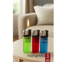 3’lü Manyetolu Çakmak Seti – Renkli Şeffaf Gövde | Güvenli ve Uzun Ömürlü Kullanım