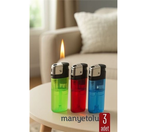3’lü Manyetolu Çakmak Seti – Renkli Şeffaf Gövde | Güvenli ve Uzun Ömürlü Kullanım