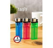 3’lü Taşlı Çakmak Seti – Renkli Gövde | Gazlı, Ekonomik ve Güvenli Kullanım