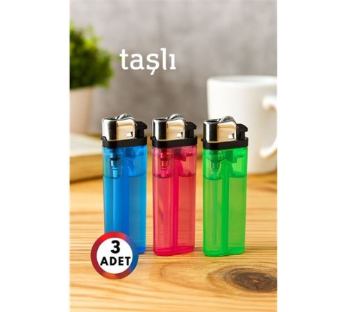 3’lü Taşlı Çakmak Seti – Renkli Gövde | Gazlı, Ekonomik ve Güvenli Kullanım
