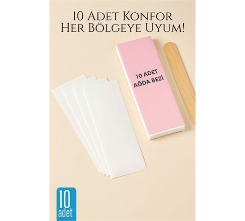 10’lu Ağda Bezi Seti + Spatula | Her Bölgeye Uyumlu | Evde Pratik Tüy Alma İçin