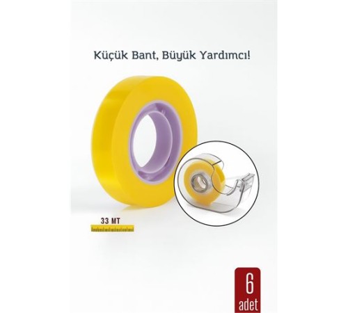 6 lı paket Para Bandı Küçük Makinelere 12MM 33 mt Küçük Makine Bandı – Şeffaf Bant | Masa Üstü Dispenser Uyumlu