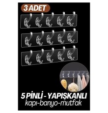 5 Pinli 3 lü set Yapışkanlı Askı Xenoty Design