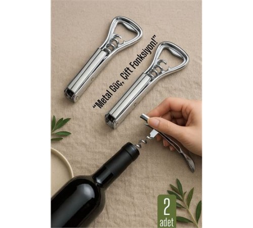 Barmen Tipi Şişe Açacağı ve Tirbuşon – 2’si 1 Arada | Ergonomik, Dayanıklı, Sofra Tipi Açacak