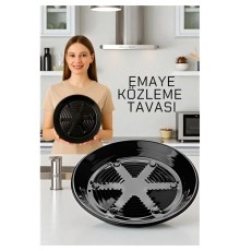 Emaye Közleme Tavası 31 cm - Fırına Uyumlu - Delikli Izgara Yüzeyli, Parlak Siyah